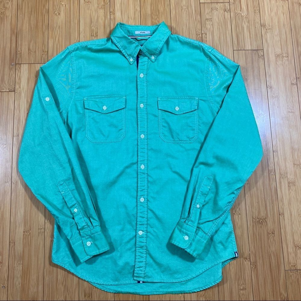 Express Men's Medium Dress Shirt - Solid Light Green